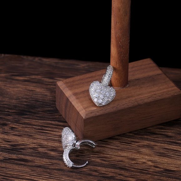 NEW Silver Pave Diamond Heart Huggie Hoop Earrings - Picture 2 of 5